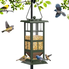 Wild Bird Feeders for Outdoors - Small Metal Hanging 4 Port Bird Feeder with Dra