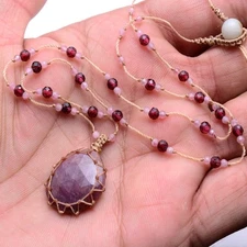 Hand Crafted Natural Ruby Top Quality Checker Cut Micro Macrame Beaded Necklace