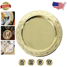 Elegant 13-Inch Gold Floral Charger Plates - Set of 6 Stainless Steel Tableware