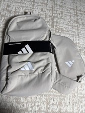 Adidas Essentials Sling Crossbody Bag Multi Pocket Taupe Travel New With Tags