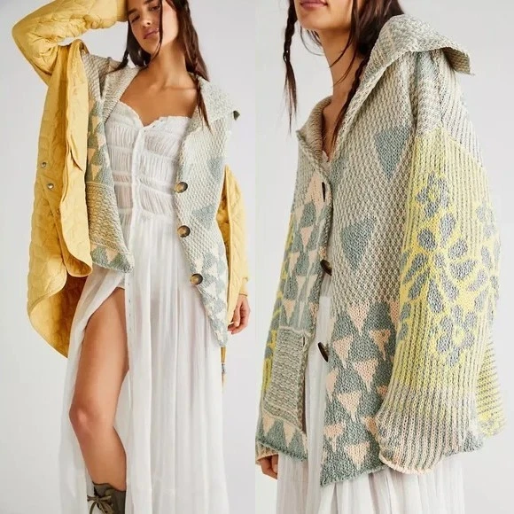 Cárdigan Suéter Free People Tate Tejido Cardi XL Salvia Sol Combo $168 Slouchy Foto 3 de 4