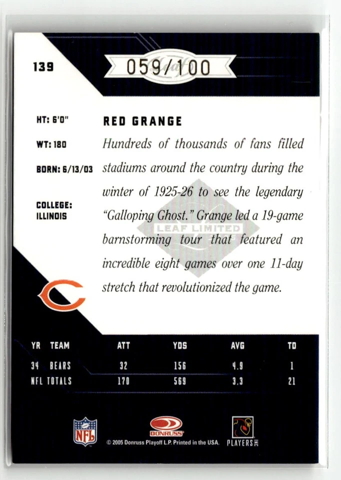 2004 Leaf Limited #139 Red Grange Bronze Spotlight #/100 - Image 2 of 2