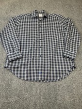 David Donahue Shirt Mens Large Blue Plaid Cotton Button Up