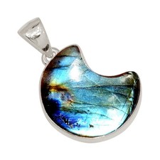 Moon - Natural Labradorite - Madagascar 925 Silver Pendant Jewelry ALLP-30479