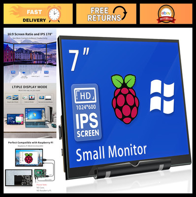 7'' HDMI Monitor 1024x600 IPS LCD Display for Raspberry Pi 4/3/2/Zero, PC Compati