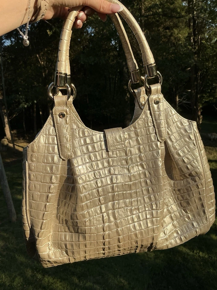 Brahmin Elisa Melbourne Leather Hobo Shoulder Bag Purse Satchel Gold Tan - Image 2 of 4