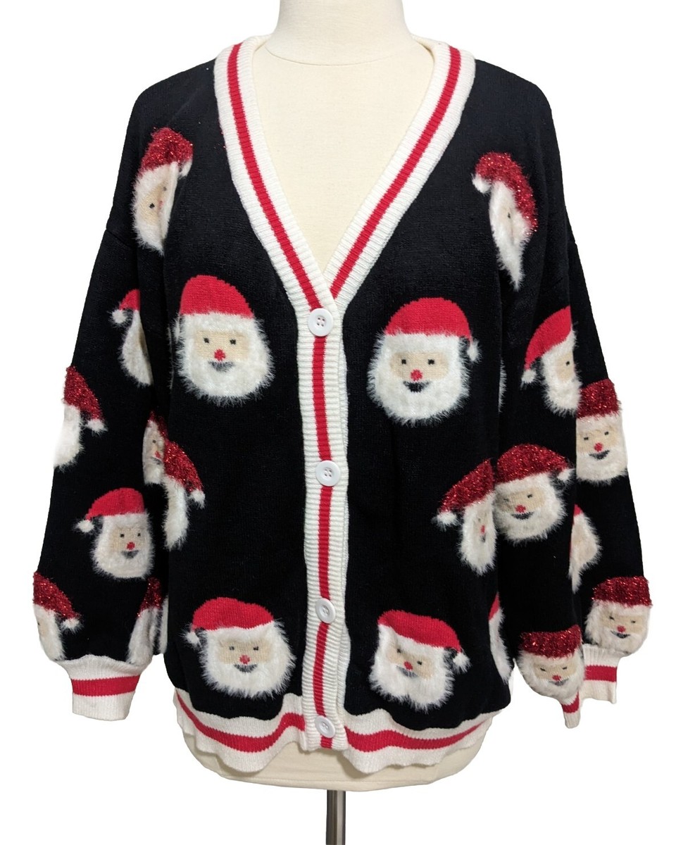 LUBOT Santa Ugly Christmas Cardigan Sweaters Women XL Cute Fuzzy Holiday  Party