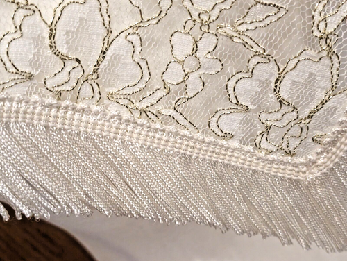 Vintage Retro El and Co. Fringe Shawl Made USA White Gold Accents Lace front tie - Picture 2 of 8