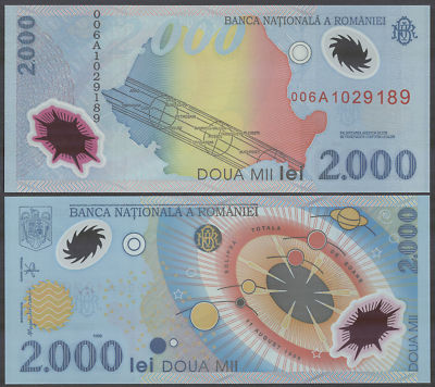 ROMANIA 2000 2,000 LEI P111 1999 COMMEMORATIVE 1st EUROPE POLYMER NOTE FOLDER