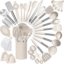 Silicone Kitchen Cooking Tool Set, 43 Piece Spatula Set, Best Set - (Khaki)