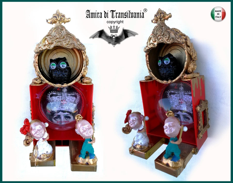 art assemblage modern original painting sculpture bird owl queen art mixed media - Image 2 of 4