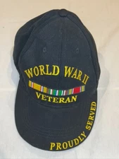 World War II Veteran hat WW2 Proudly Served Cap 100% Cotton Twill Black EE inc.