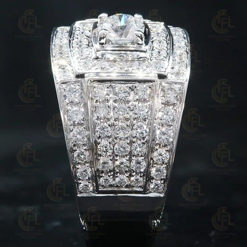 1.6Ct Round Cut VVS1 Moissanite Men's Halo Engagement Ring 14k White Gold Plated - Picture 5 of 9