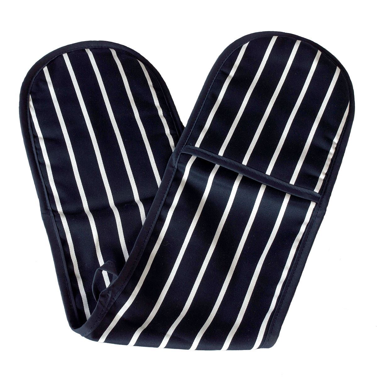 Butcher's Apron Stripe Navy Double Oven Mitt Glove