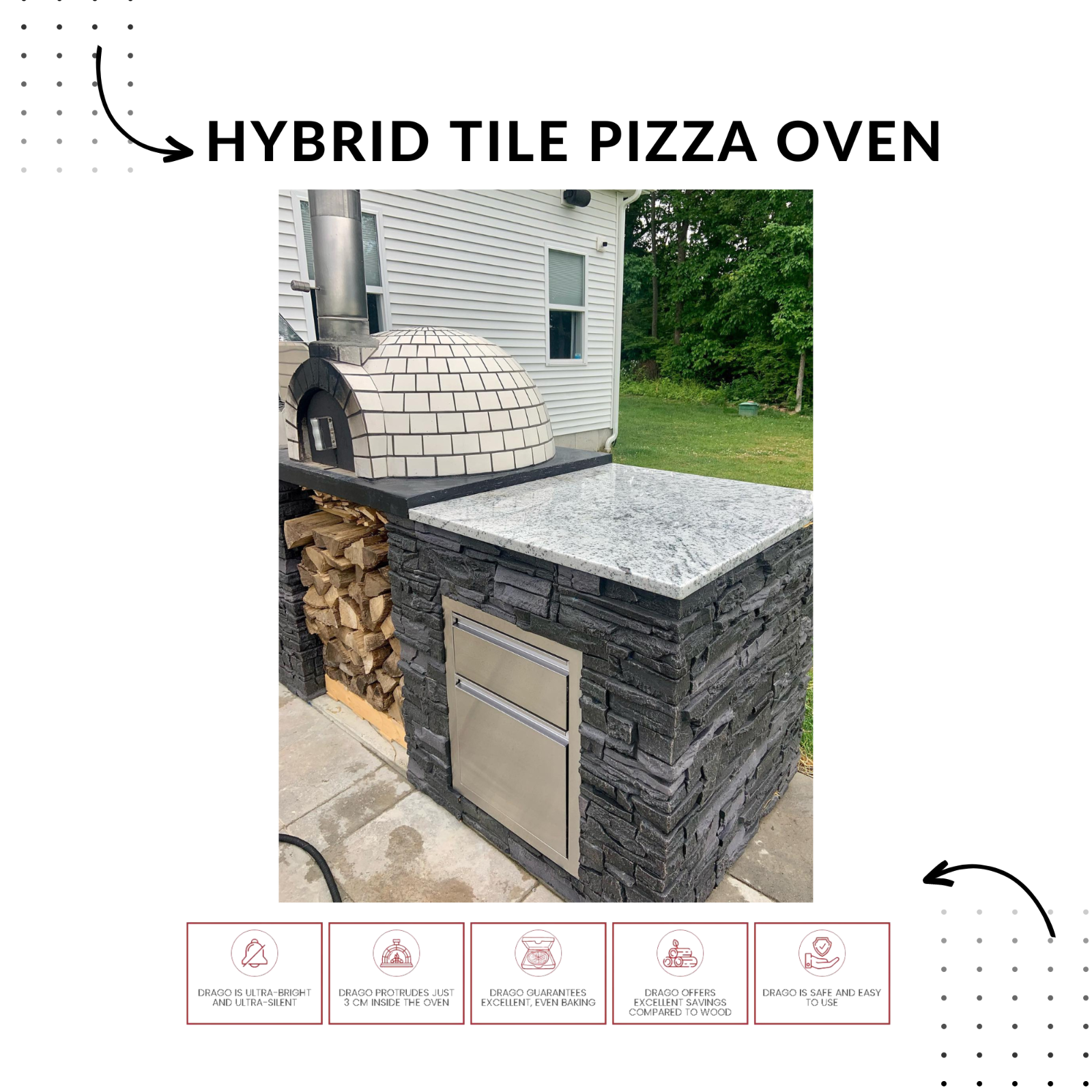 Dome Ovens® Pizza Oven SS insulated chimney, SS rain cap , Drago P1