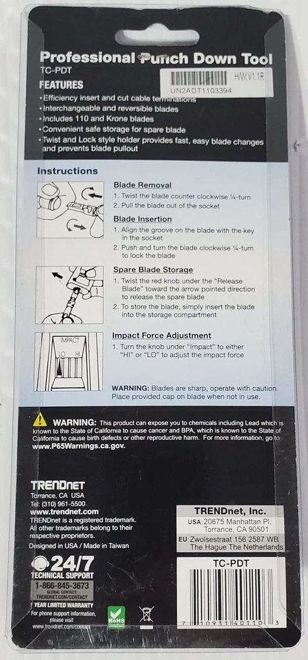 TRENDnet Punch Down Tool With 110 And Krone Blade, Insert & Cut Terminations ... - Image 2 of 2