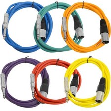 6 Pack of Multiple Colors 6 Foot XLR Male to TRS Patch Cables