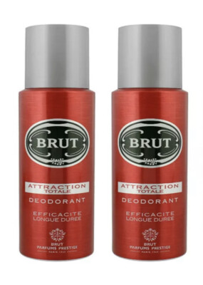 2 BRUT Attraction Totale Style Deodorant Spray for Men 6.7oz / 200ml per bottle