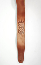 Brown Leather Guitar Strap Tribal Embossed Suede Backing MFR SAMPLE NEVER USED