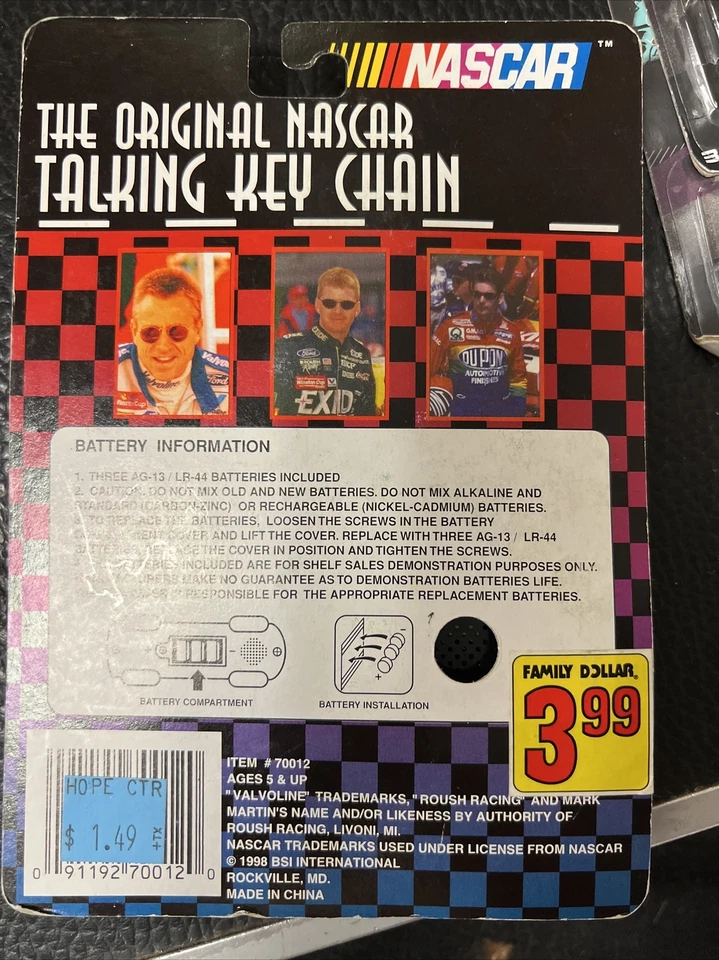 1998 BSI Original Nascar Talking Key Chain #6 Mark Martin - Image 2 of 2