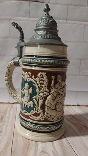 Vintage German Lidded Beer Stein Tavern Scene "Geh Setz'diher " Collectors Item - Picture 4 of 8