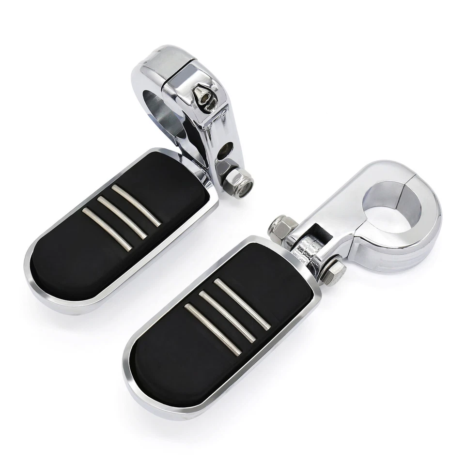 Clavijas cromadas 1-1/4" barra de choque de carretera estriberas para Harley Road King Street Glide Foto 3 de 4