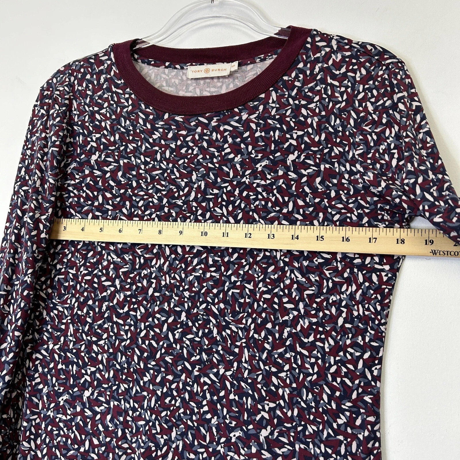 Abito donna Tory Burch in seta a tubino taglia small stampa bordeaux maniche lunghe