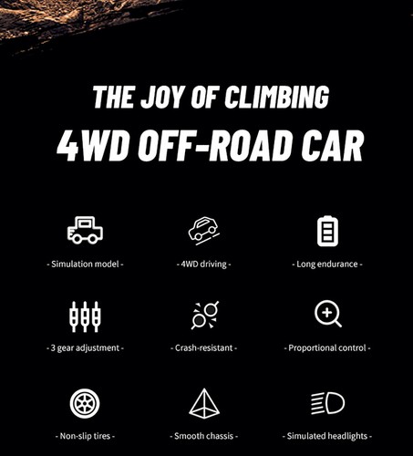 JJRC C8813 2.4G 4WD 12km/h Climbing Off-Road Lights Remote Controller RC Pickup - Picture 4 of 26