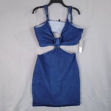 Story On Women's Cutout Denim Sexy Dress Spaghetti Strap Sleeveless Size 2XL