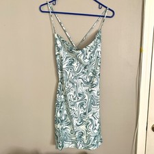 ASOS Miss Selfridge cowl neck satin slip dress in green swirl print US 6