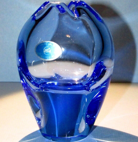 Czech Blue Vase ZBS Zelezno Brodske Sklo Crystal Glass Bohemia Zelezny Brod - Picture 3 of 9