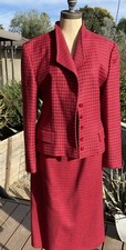 LOUIS FERAUD RED SKIRT SUIT SET VIRGIN WOOL Mohair Germany Vintage