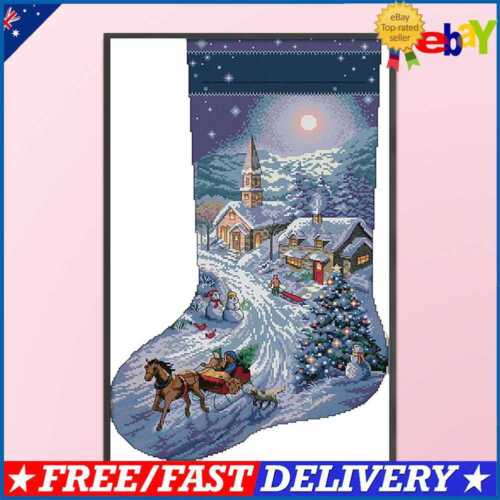 Christmas Stocking Partial Cross Stitch 14CT Cotton DIY Counted Hemming Art Kits - Picture 1 of 12