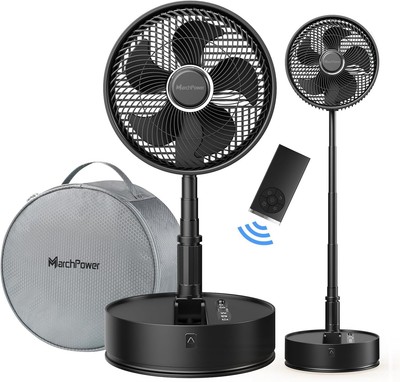 10'' Foldable Oscillating Standing Fan with Remote, Portable Pedestal Quiet Fan.