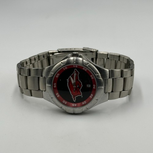 Arkansas Razorbacks Watch Men Silver Tone Mascot Dial Date Window New Battery - Picture 6 of 15