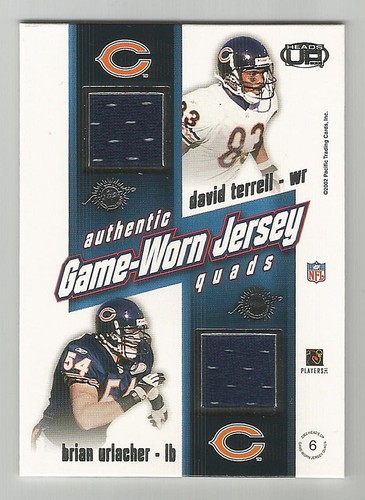2002 HEADS UP GAME WORN JERSEY QUADS TERRELL, URLACHER, MILLER, BOOKER - Picture 2 of 2