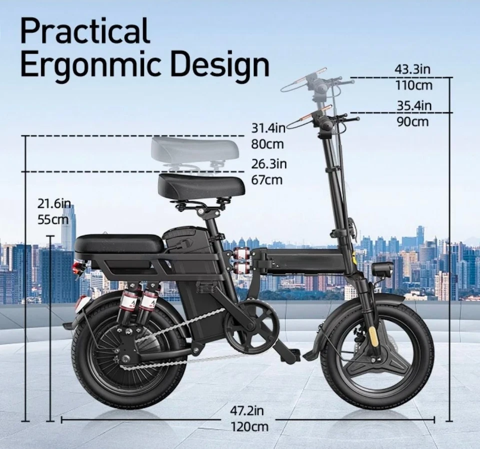 HYBR Folding Electric Bike ebike 48V 15A 14" Explosion-Proof Tires Road UK Legal - Image 2 of 4