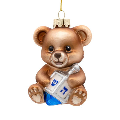 Kurt Adler Noble Gems Glass Ornament Collection, Hanukkah Teddy Bear, 4in