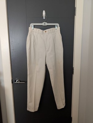 Vintage Chic Womens Beige Cotton Pleated Khaki Pants Size 14 Average Made In USA