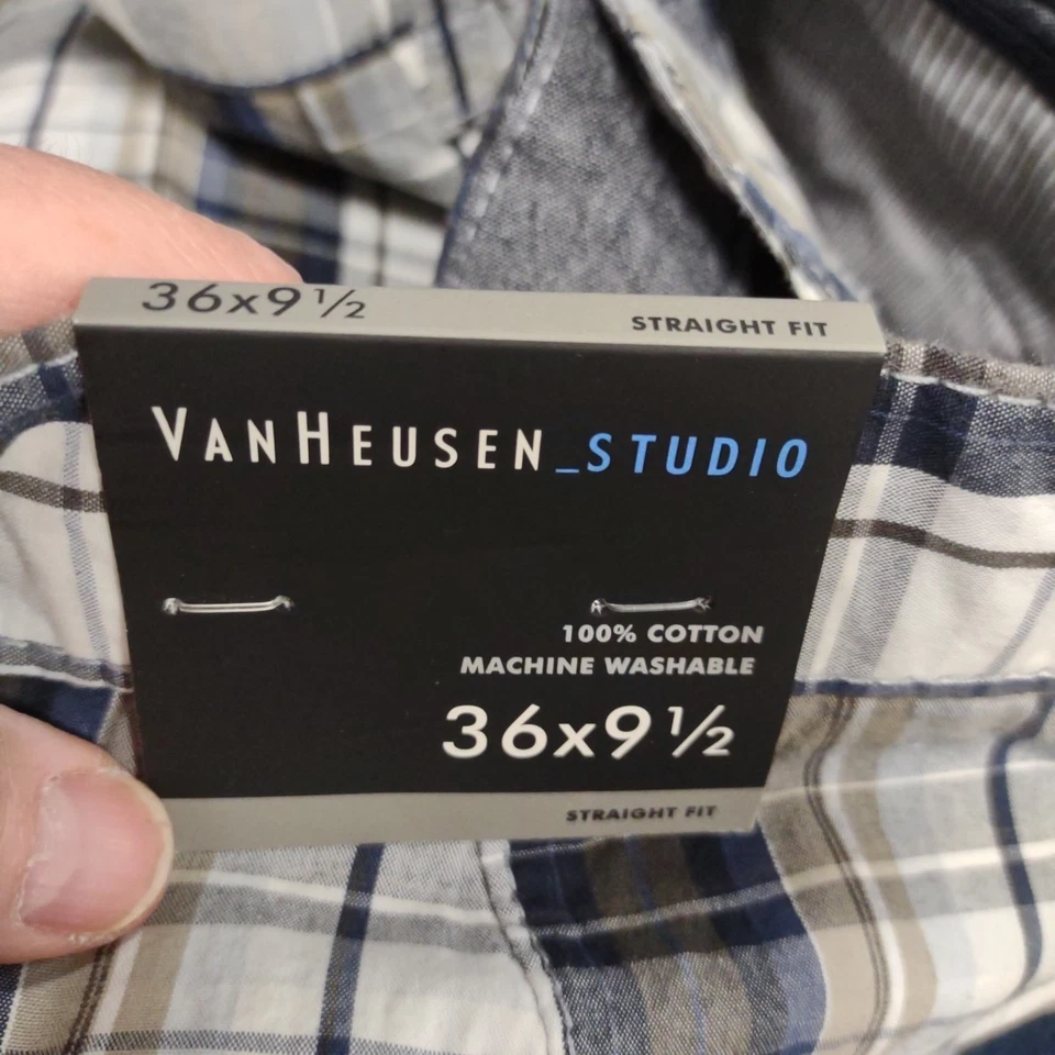 Pantalones Cortos Rectos Van Heusen Studio Para Hombre Azul/Blanco/Negro A Cuadros Talla 38 Entrepierna 9.5 Foto 4 de 4