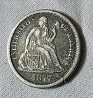 1877 CC carson City. Seated Liberty Dime 10C Silver No Arrows 0.9 Fine KM#94 P
