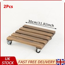 2Pcs Square Flower Pot Holder Wooden Planter Stand W/ Wheels for Indoor Outdoor