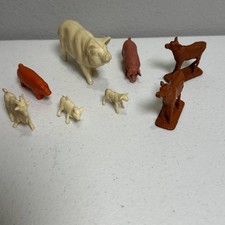 Vintage Lot Of 8 Farm Animals Pigs Calf Lamb Goat Play Animals Toys Ranch