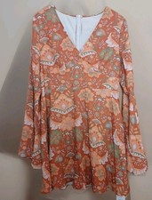 Cider Lovely Ladies Brown,Orange Floral Dress,Top Size  L  38" Chest, 33" Long