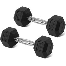 Rubber Encased Hex Dumbbells, 10 lbs Pair, Black