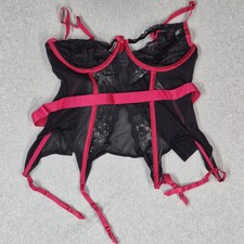 Adore Me Women Corset Medium Black Persian Red Underwired Lace Bow Strap NWT