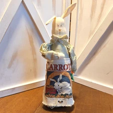 Primitive Bunny Rabbit Bean Bottom Free Standing Plush Doll Holding Carrot 12.5"