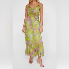 Nasty Gal abstract watercolor ruffle maxi dress NEW