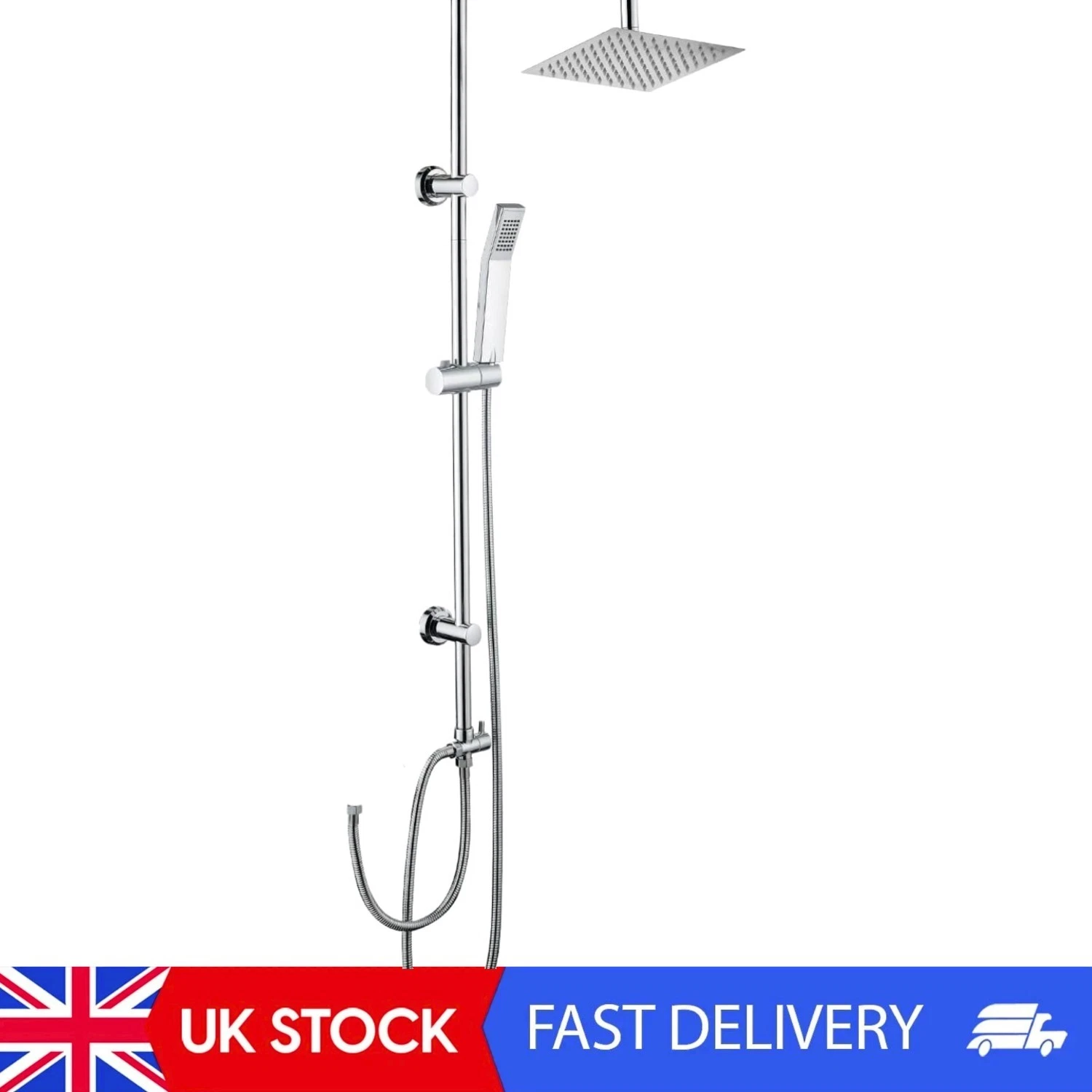 Complete Chrome Shower Kit with Adjustable Handheld & Fixed Square Shower Head