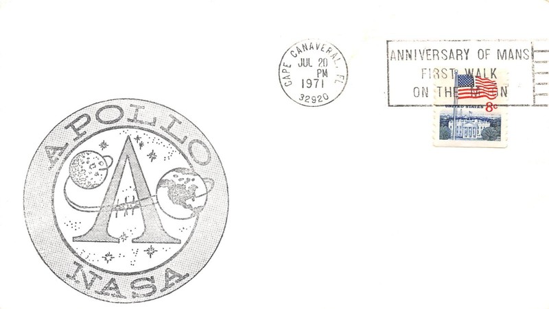 APOLLO 11 2ND ANNIV 7/20/71 CANCEL NASA CACHET 8c WH COIL FLAG STAMP SC#1338G